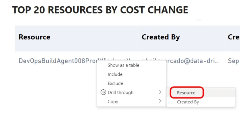 Azure Resource Drillthrough