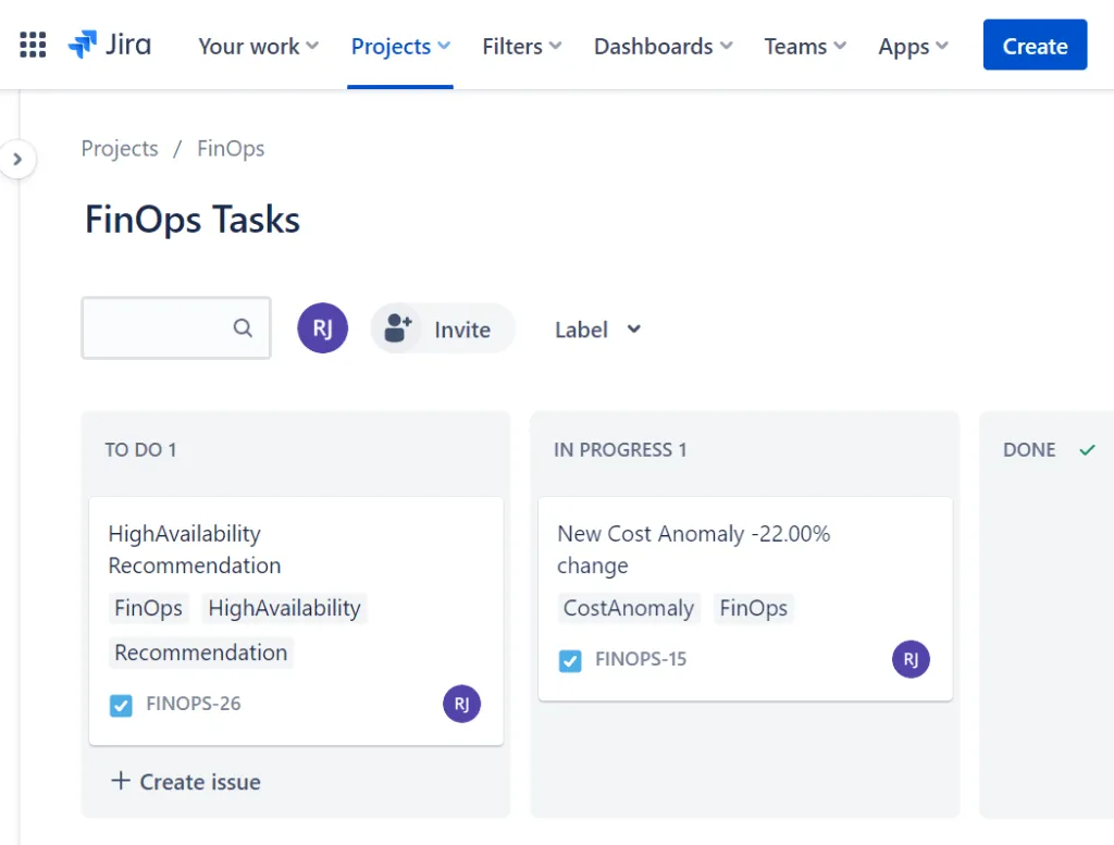 CloudMonitor routing a cost anomaly into a Jira or ServiceNow ticket queue