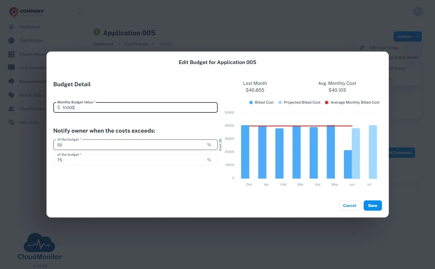 Enter the initial threshold value which you will be notified when it is exceeded