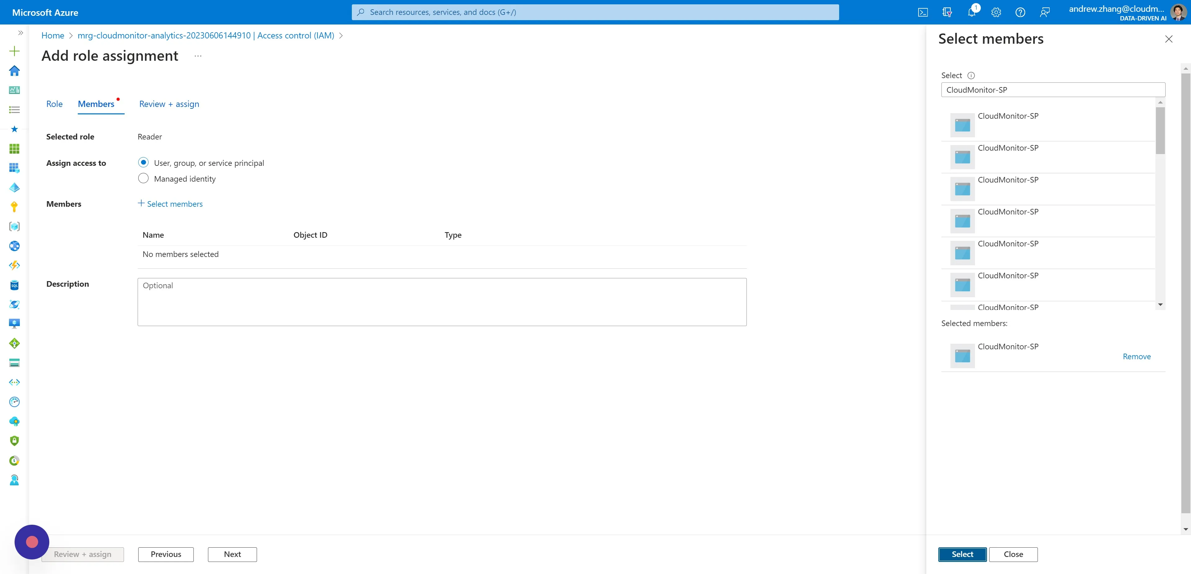 Then click "Select" and then click "Review + assign"