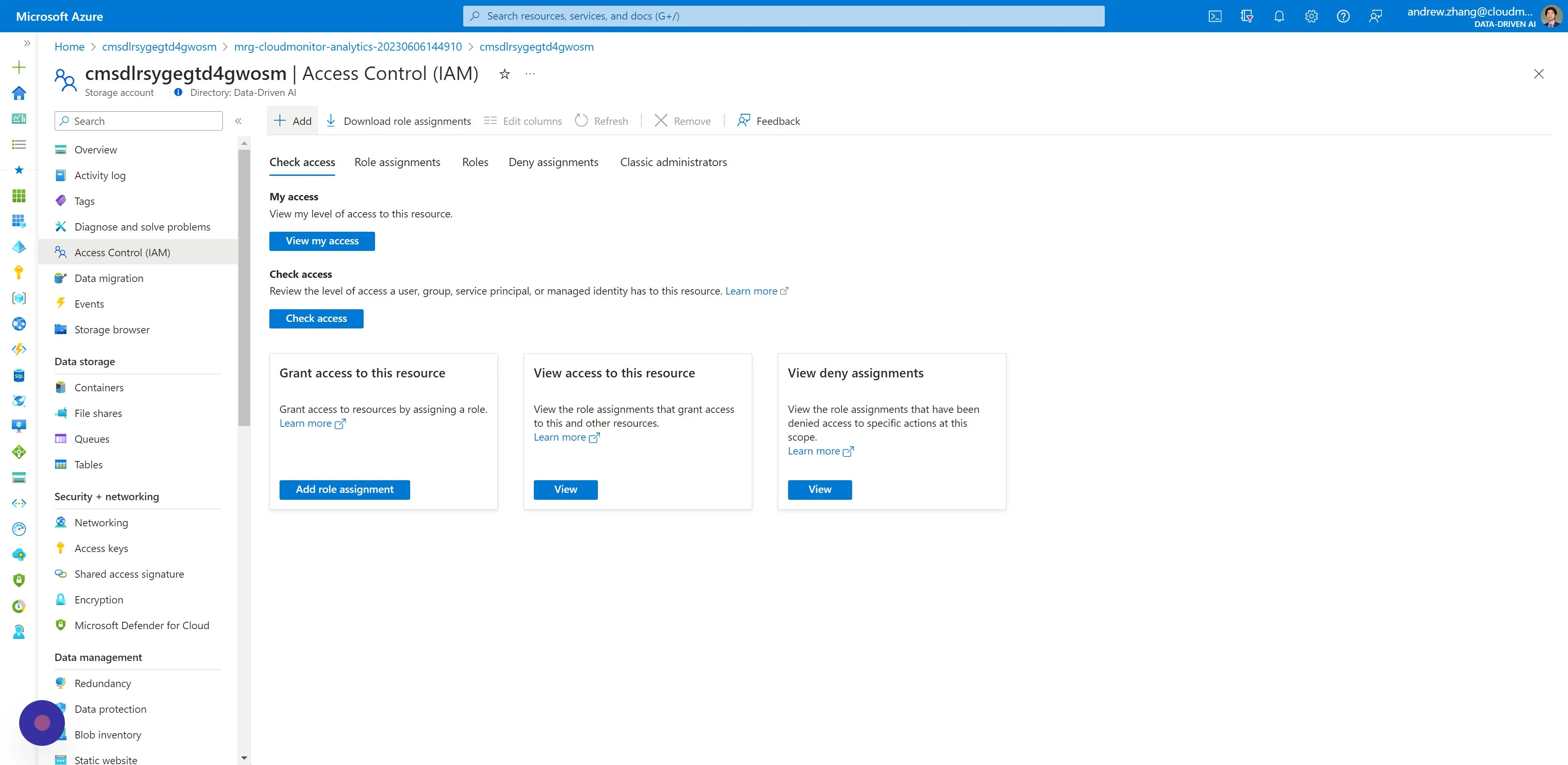Navigate to Access Control (IAM) and click "Add"