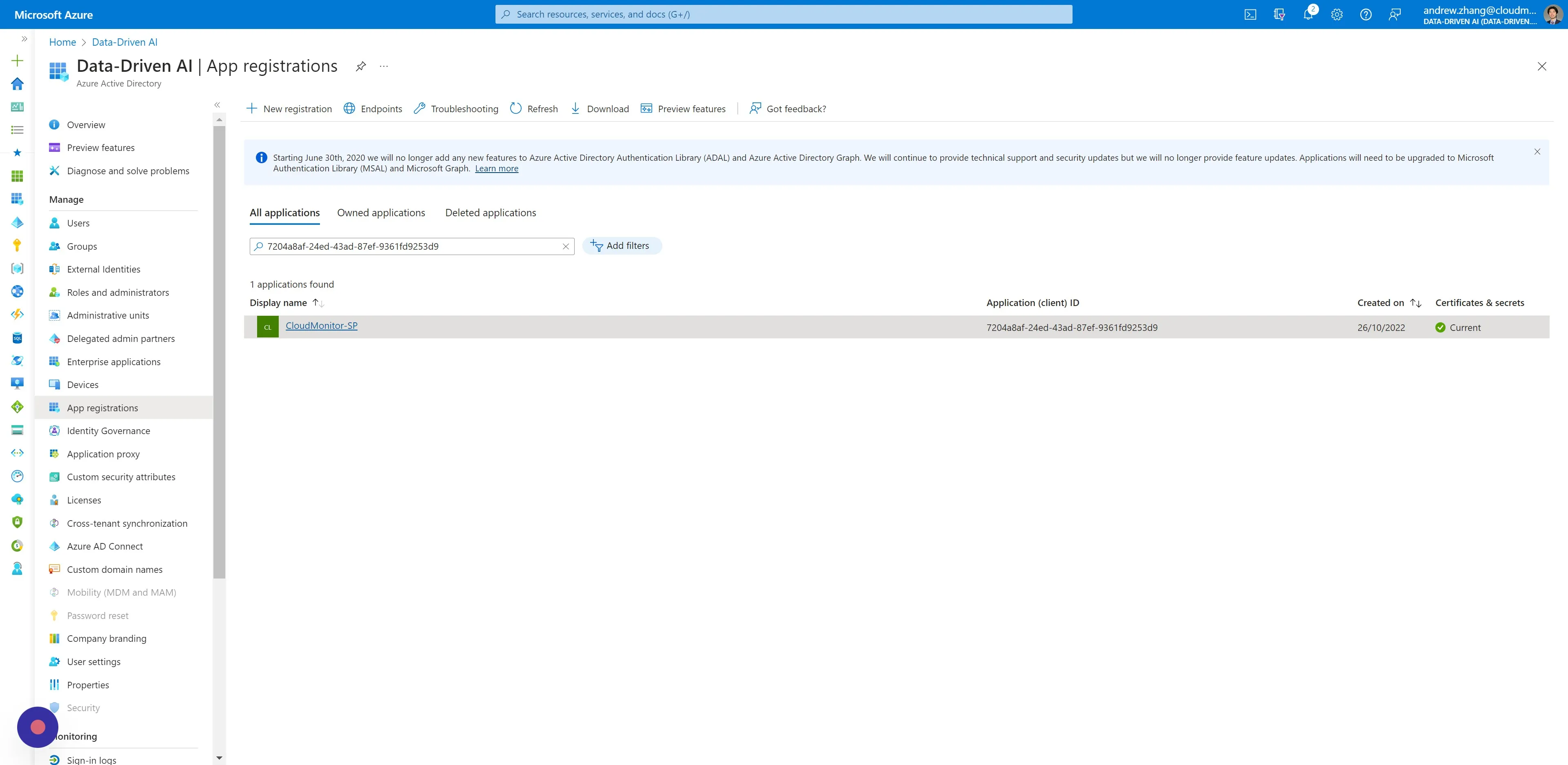 Navigate toAzure Active Directory > App Registrations, and click your CloudMonitor Service Principal by name or ClientId under the "All…
