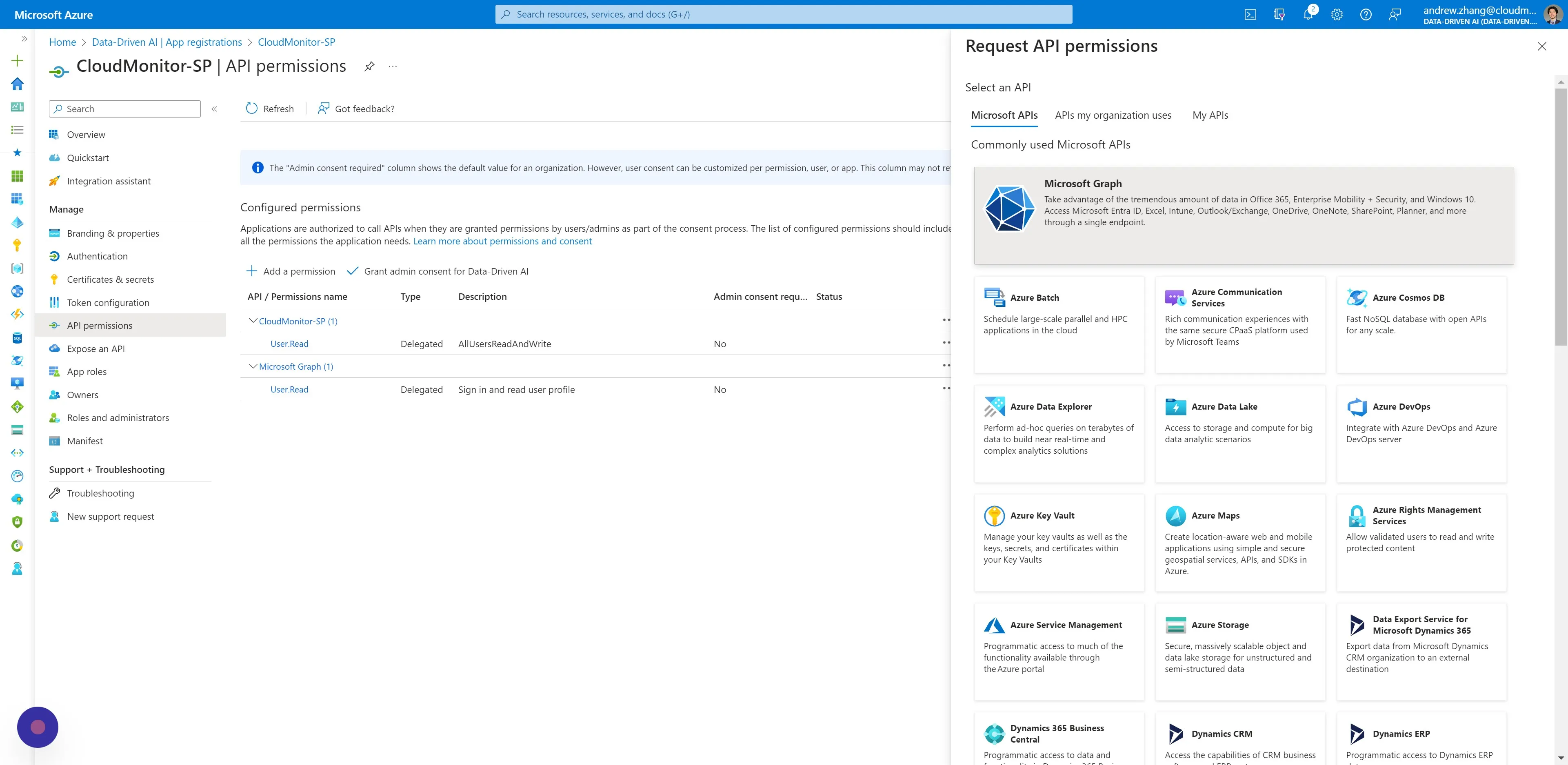 In the modal window that opens, click "Microsoft Graph"