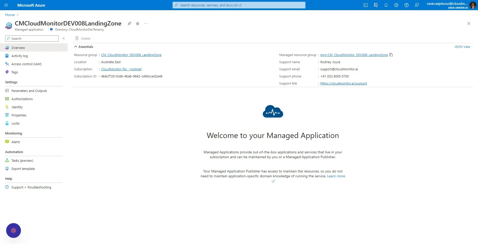 Navigate the CloudMonitor Managed Application and Click on the Managed Resource Group