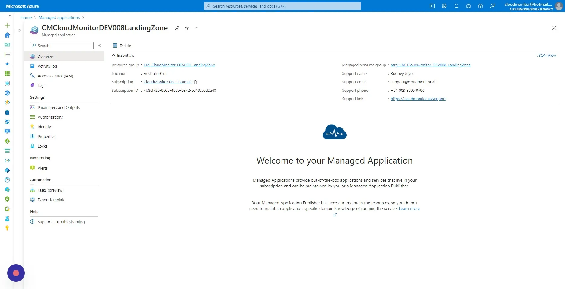 Navigate to the CloudMonitor Managed Application and select the Subscription ID