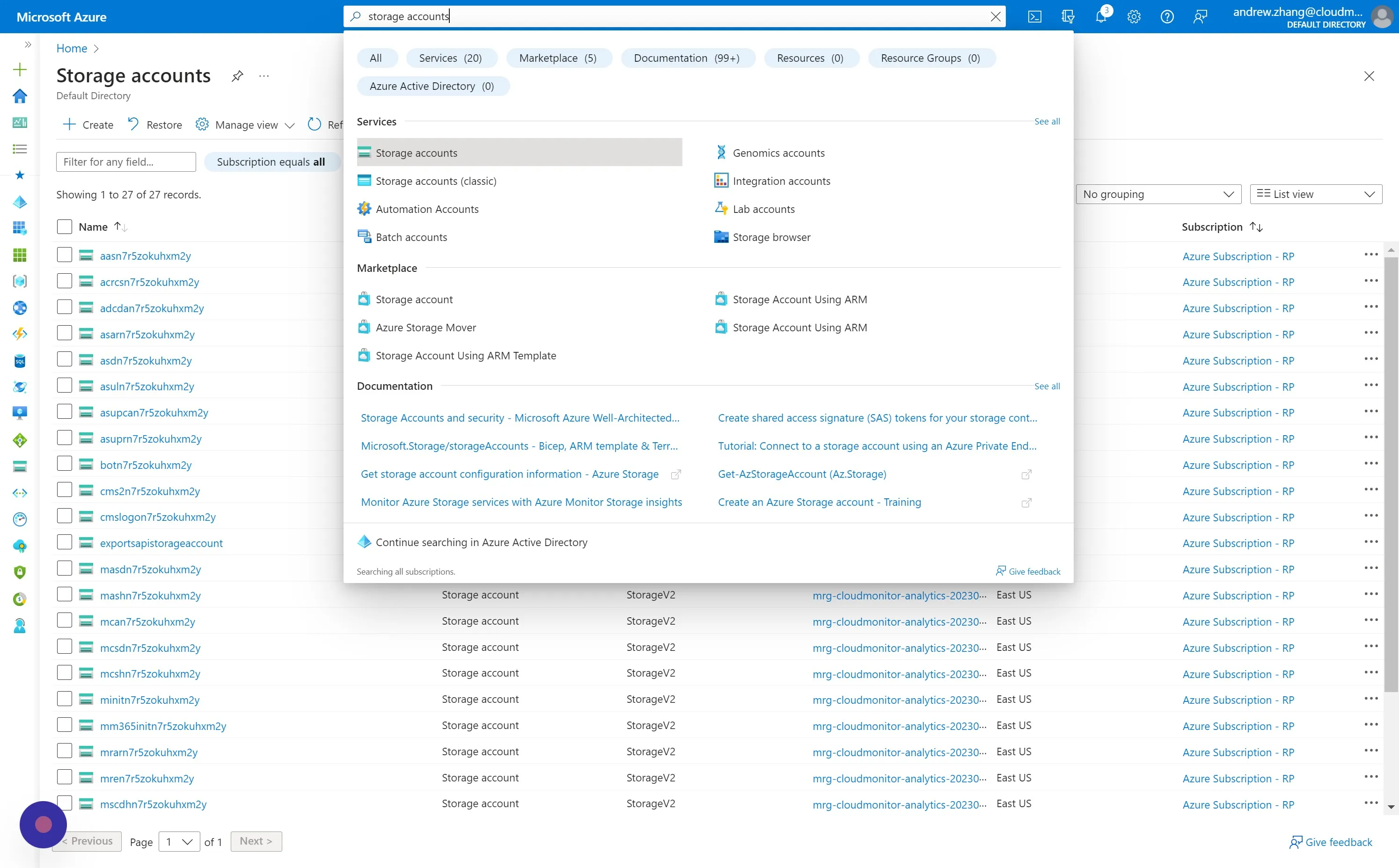 In Azure Portal, navigate to the Storage accounts - Microsoft Azure and click "Create"