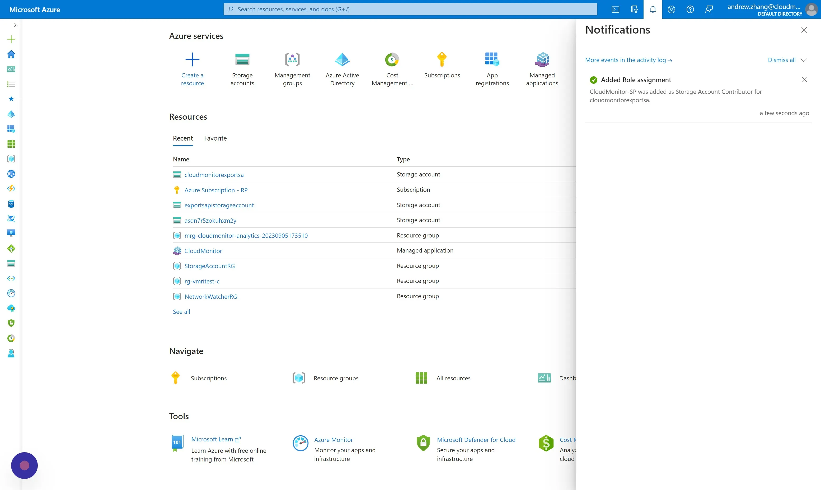 You will receive a notification for successfully assigning the "Storage Account Contributor" role