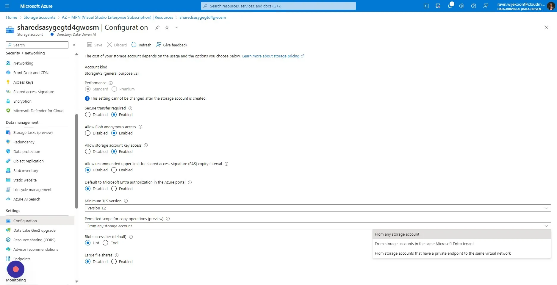 Expand the drop down of "Permitted Scope for Copy Operation" and Click "From any storage account"