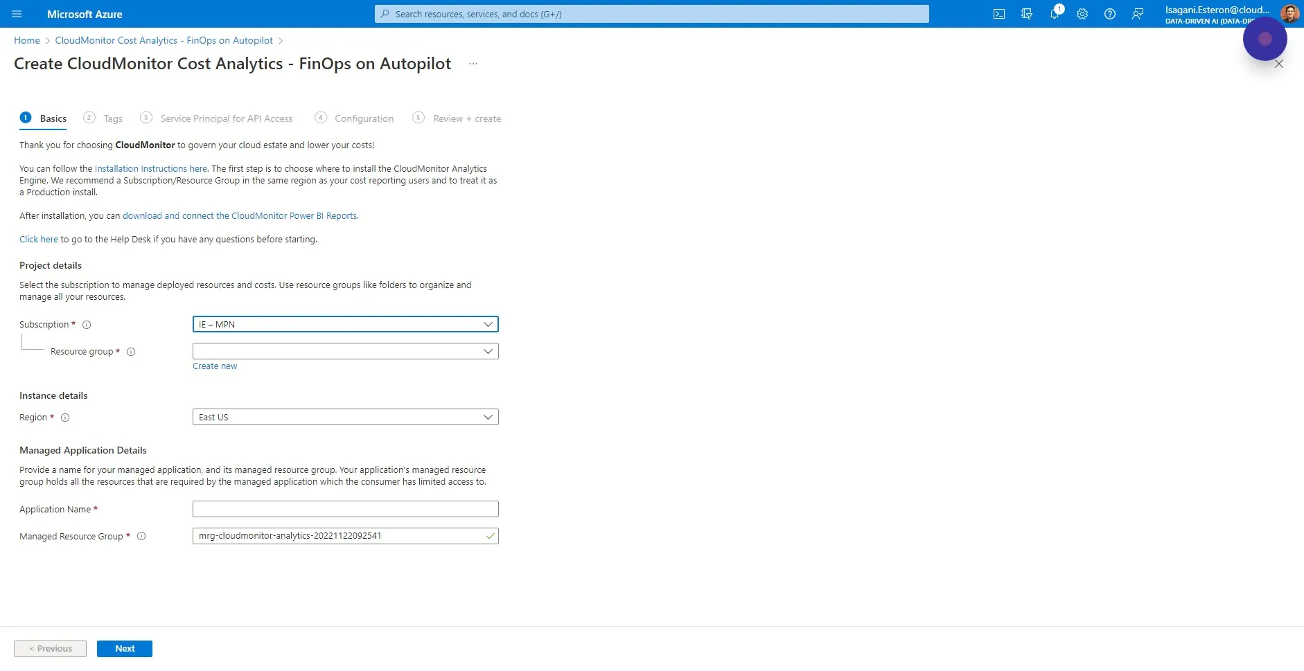 In our example below we are using a Subscription called "IE - MPN"