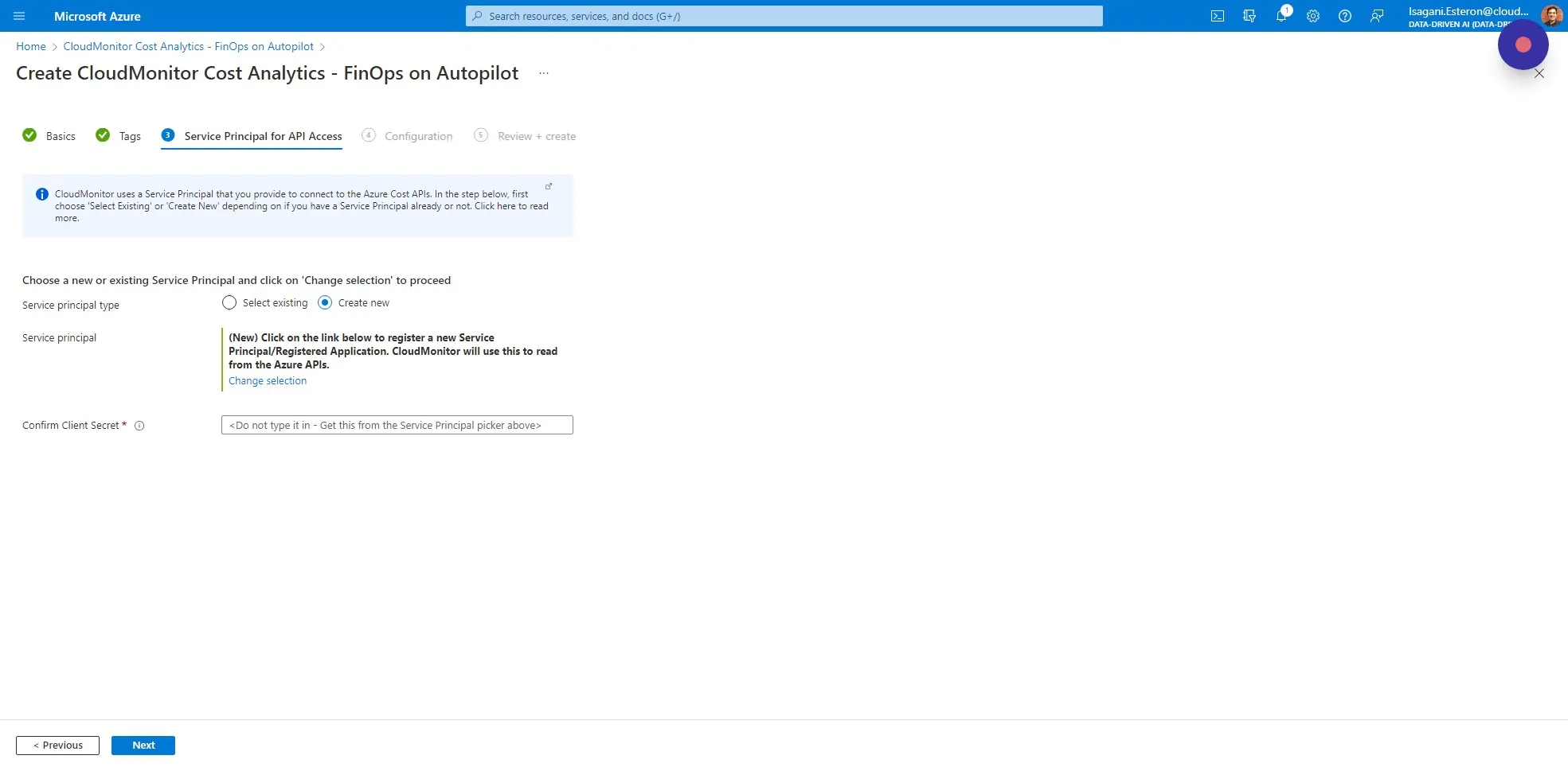 Choose "Create new" and click on Change Selection
