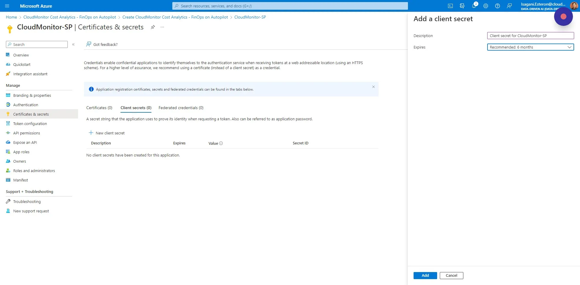 3 months is more secure but you will need to remember to change it when it expires or CloudMonitor will stop working