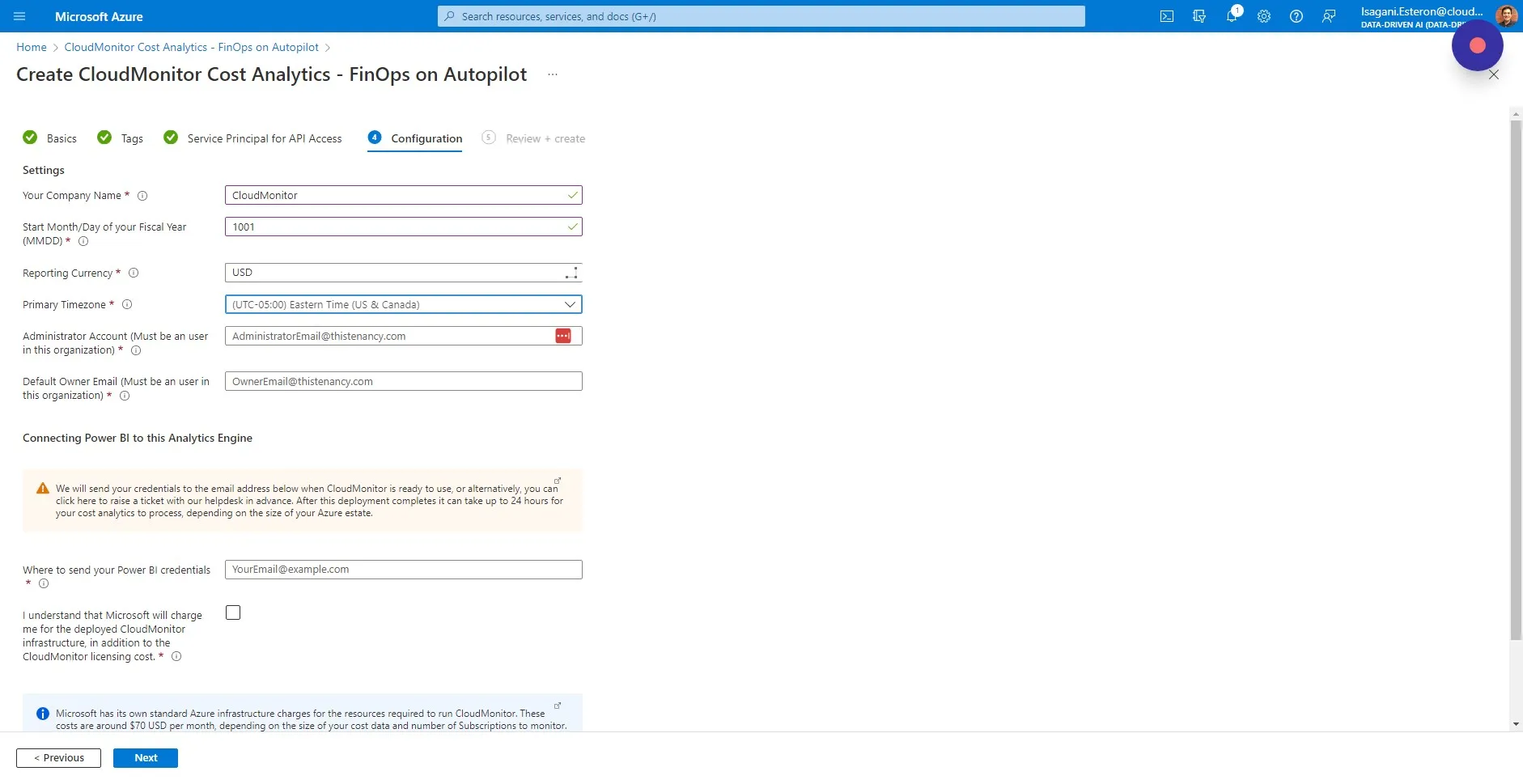 Select your Primary Timezone. This is used for optimizing the performance of CloudMonitor as costs for Azure are refreshed in your…