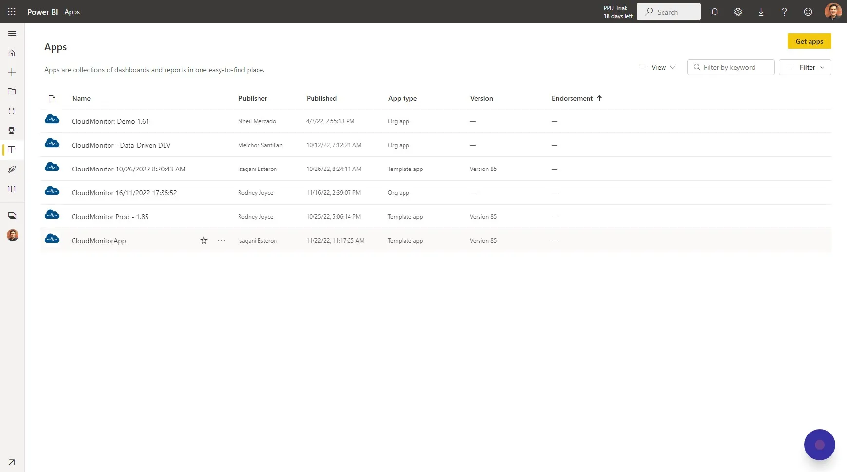 When you have successfully installed the app, it will appear on your list of Power BI Apps. Click the app to view