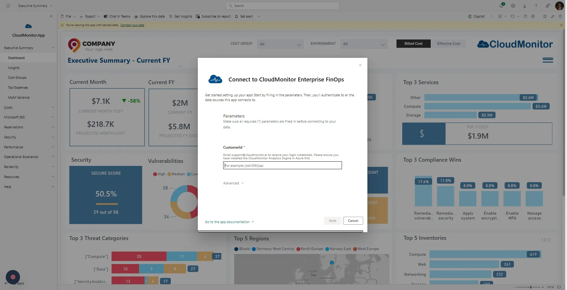 Enter the "CustomerId" provided the Support Help Desk and Click Next