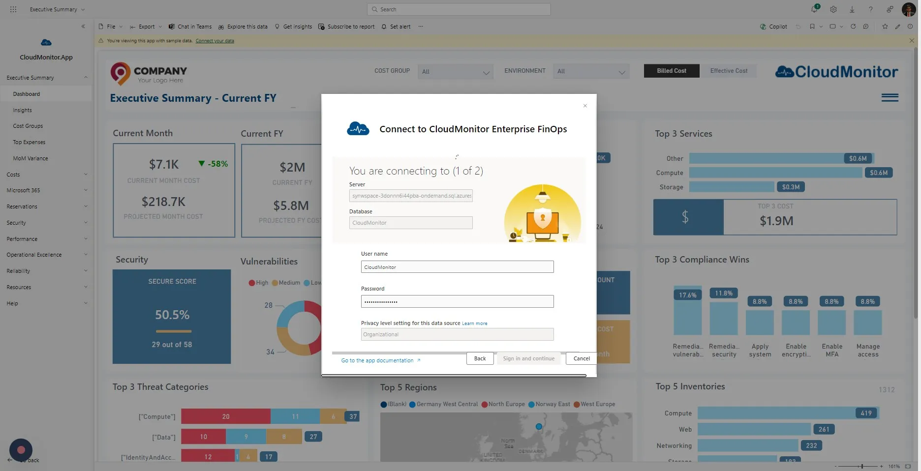 Select "Organizational" as the "Privacy level setting for this data source"