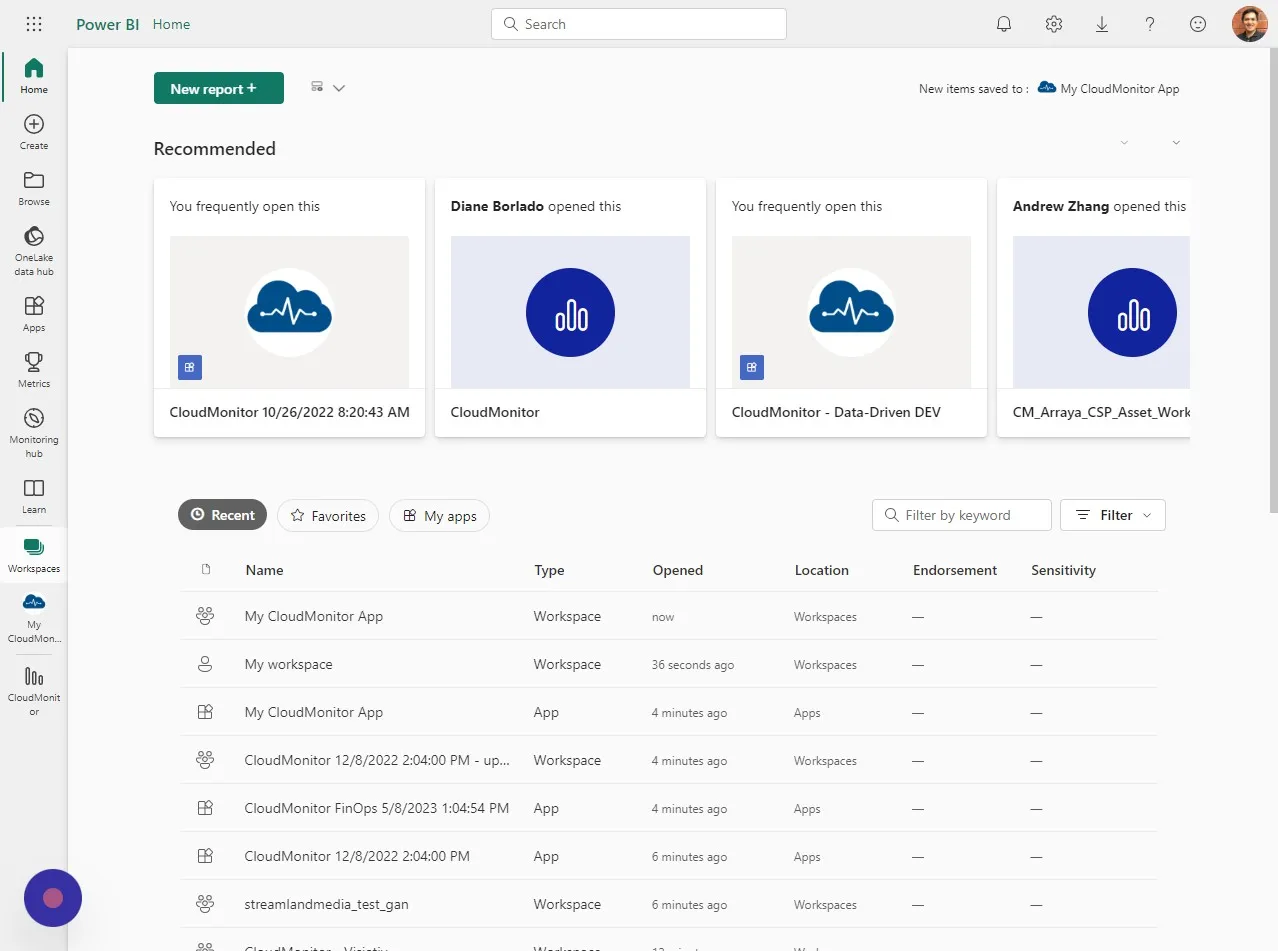 Click "Workspaces" in Power BI