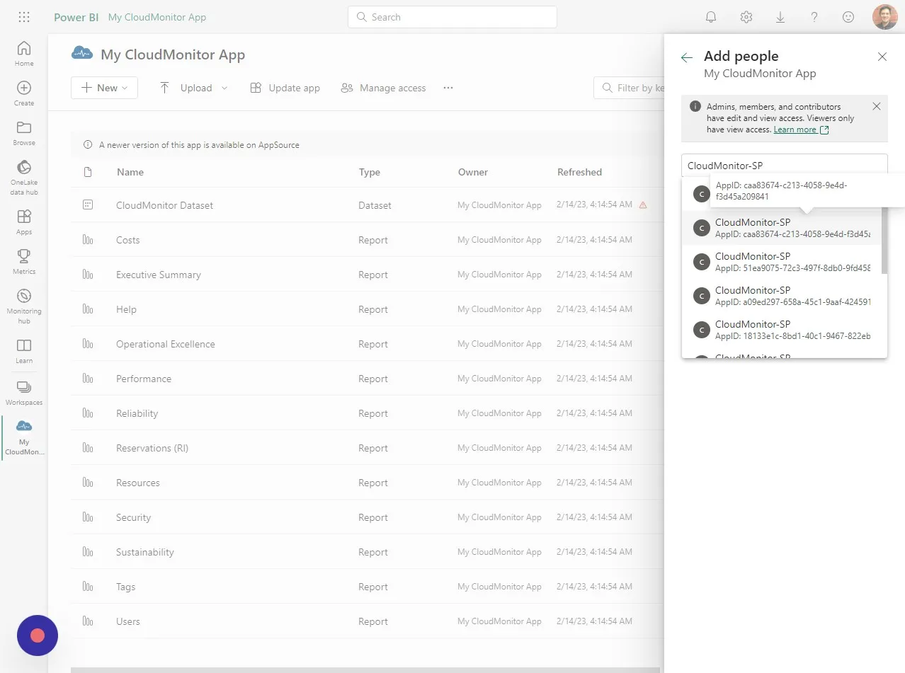 Select the correct Service Principal by matching the App ID
