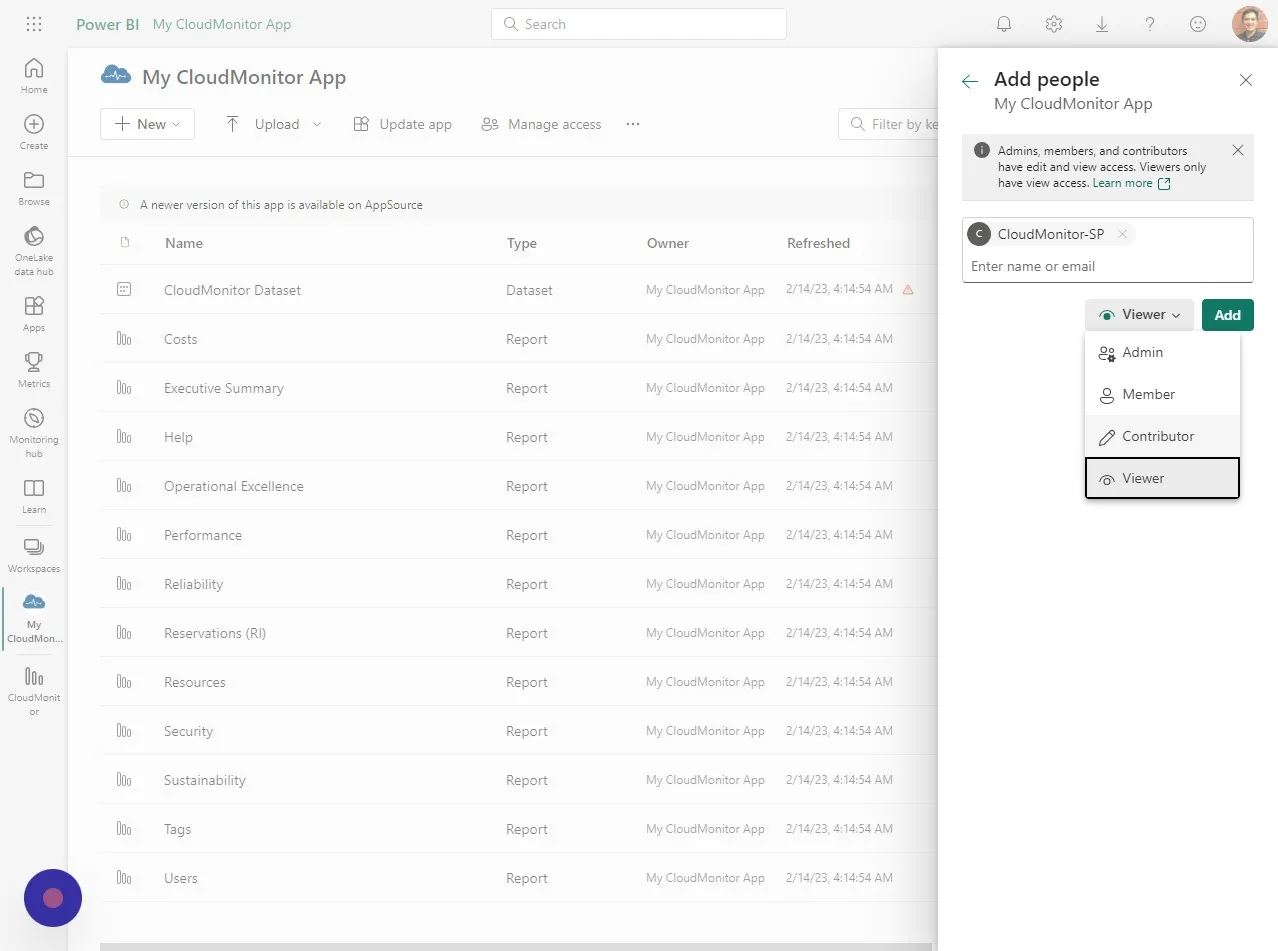 Select "Contributor" from the role dropdown
