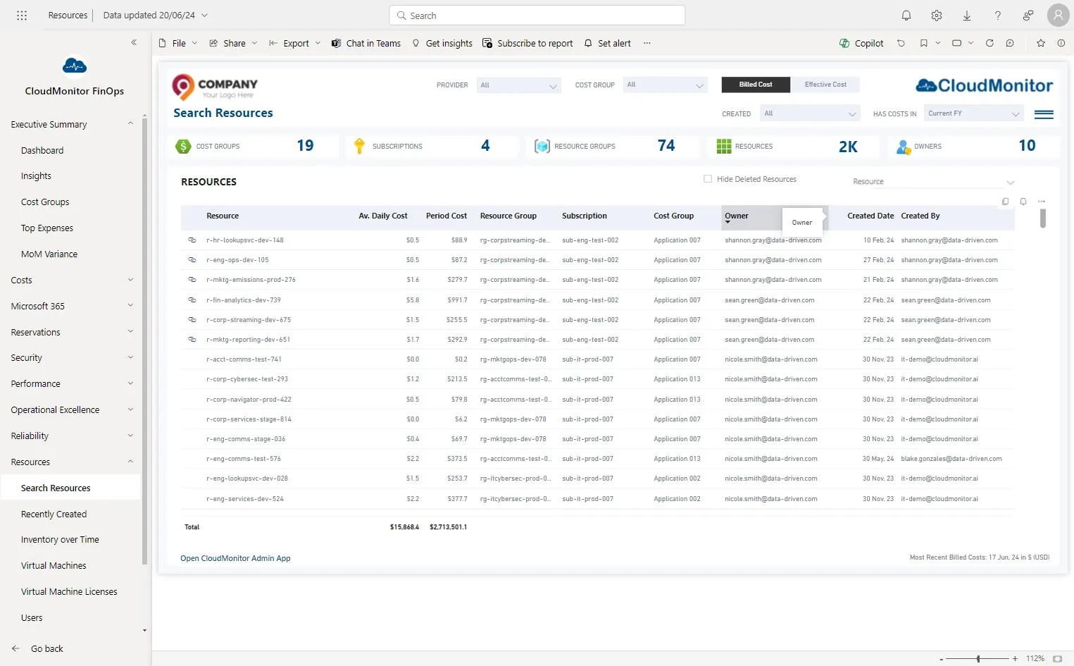 Verify the Owner and Created Date columns are populated