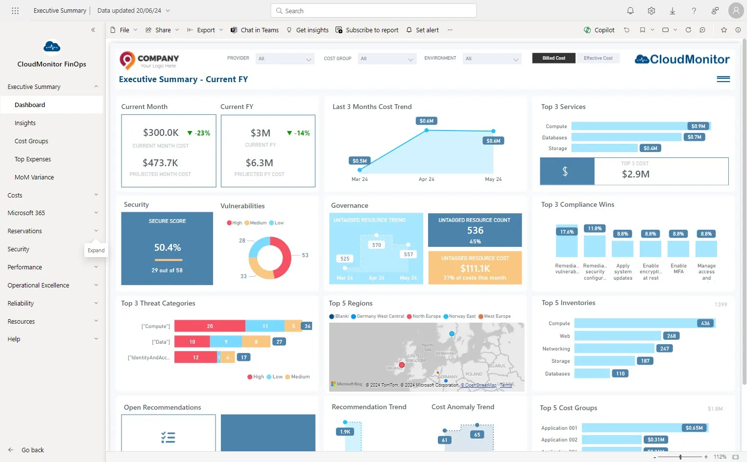 Click "Reservations" in the Power BI app