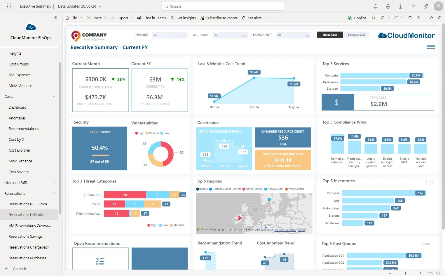 Navigate to Power BI app and Click "Reservations - Reservation Utilisation"