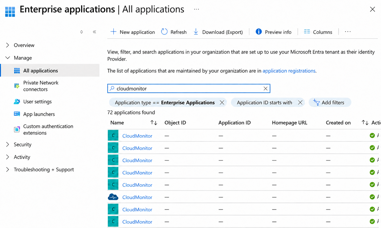 Enterprise applications search showing CloudMonitor
