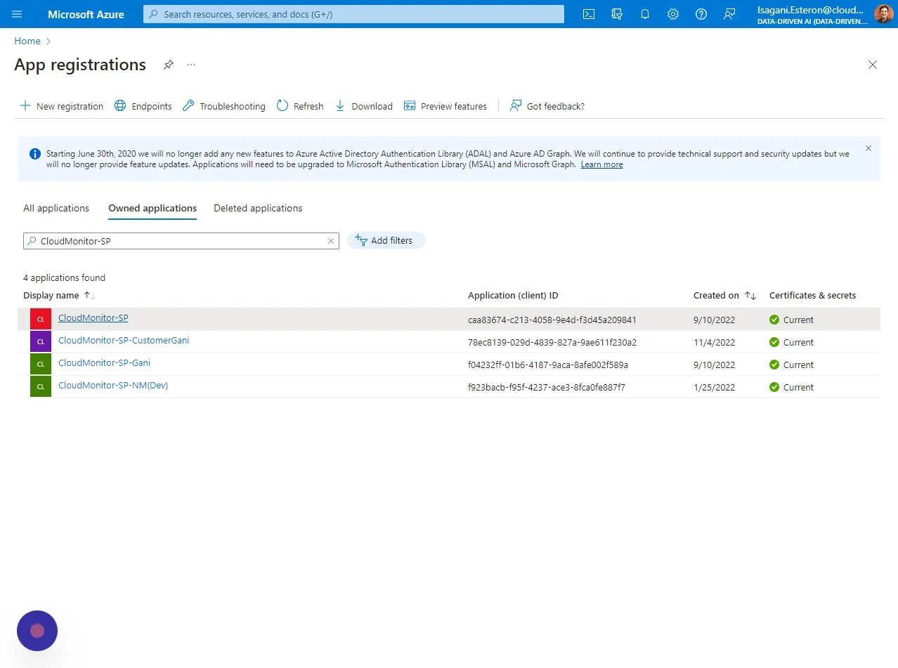 Click on the Service Principal from the list