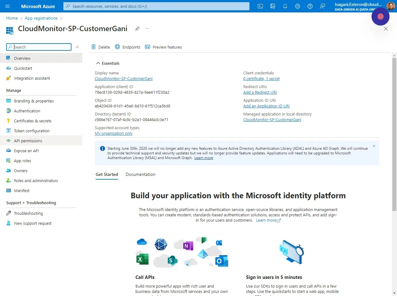 Click "API permissions"