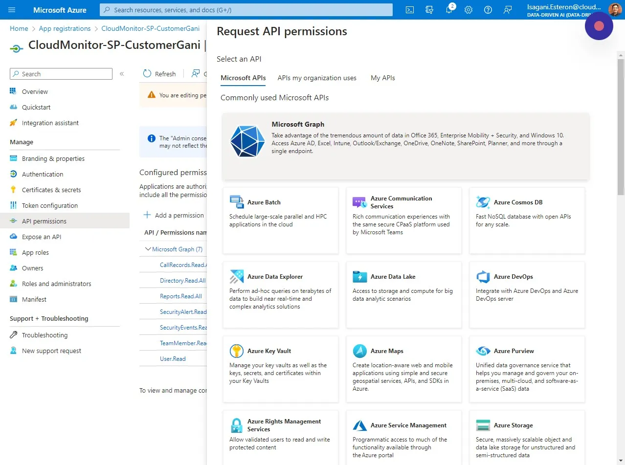 Under the "Microsoft APIs" tab, click "Microsoft Graph"
