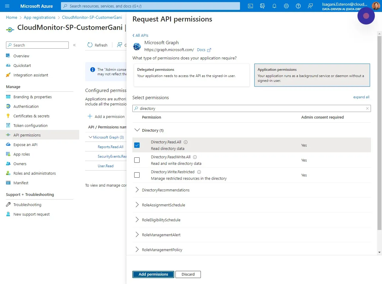 After checking all permissions listed above click "Add permissions"