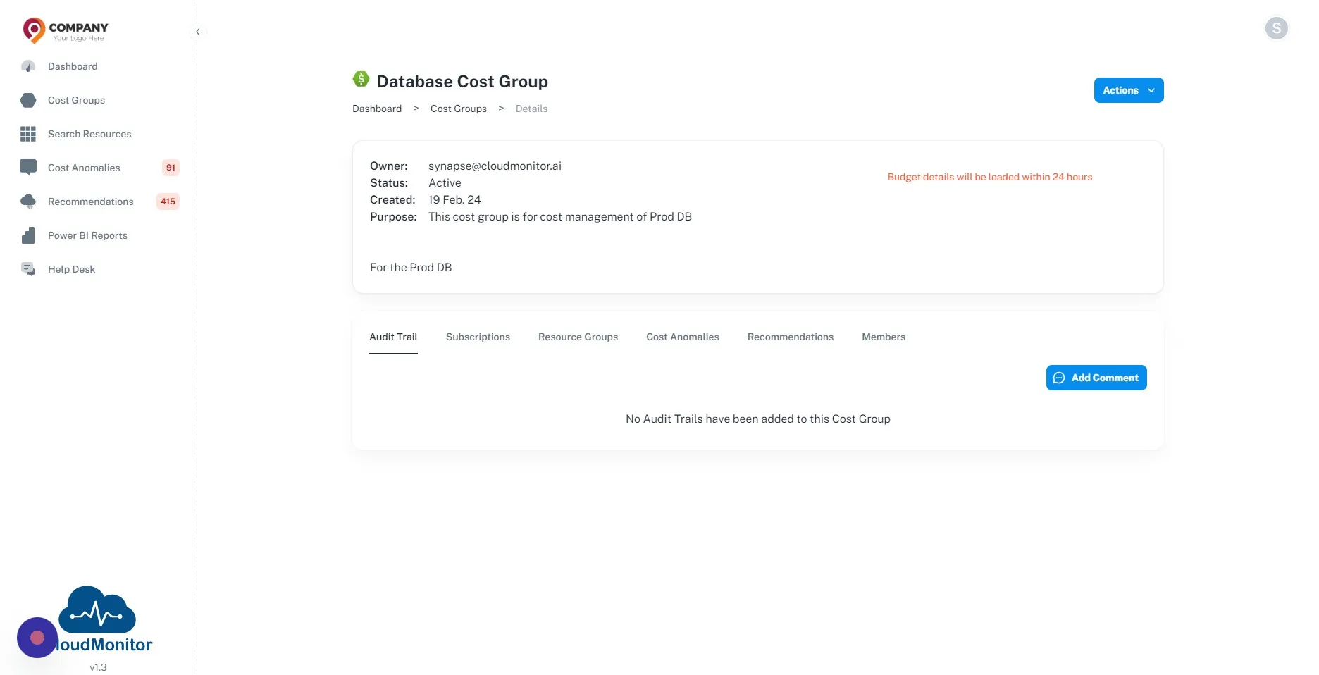 After configuring budgets, Power BI report and Admin app will be updated in 24hrs