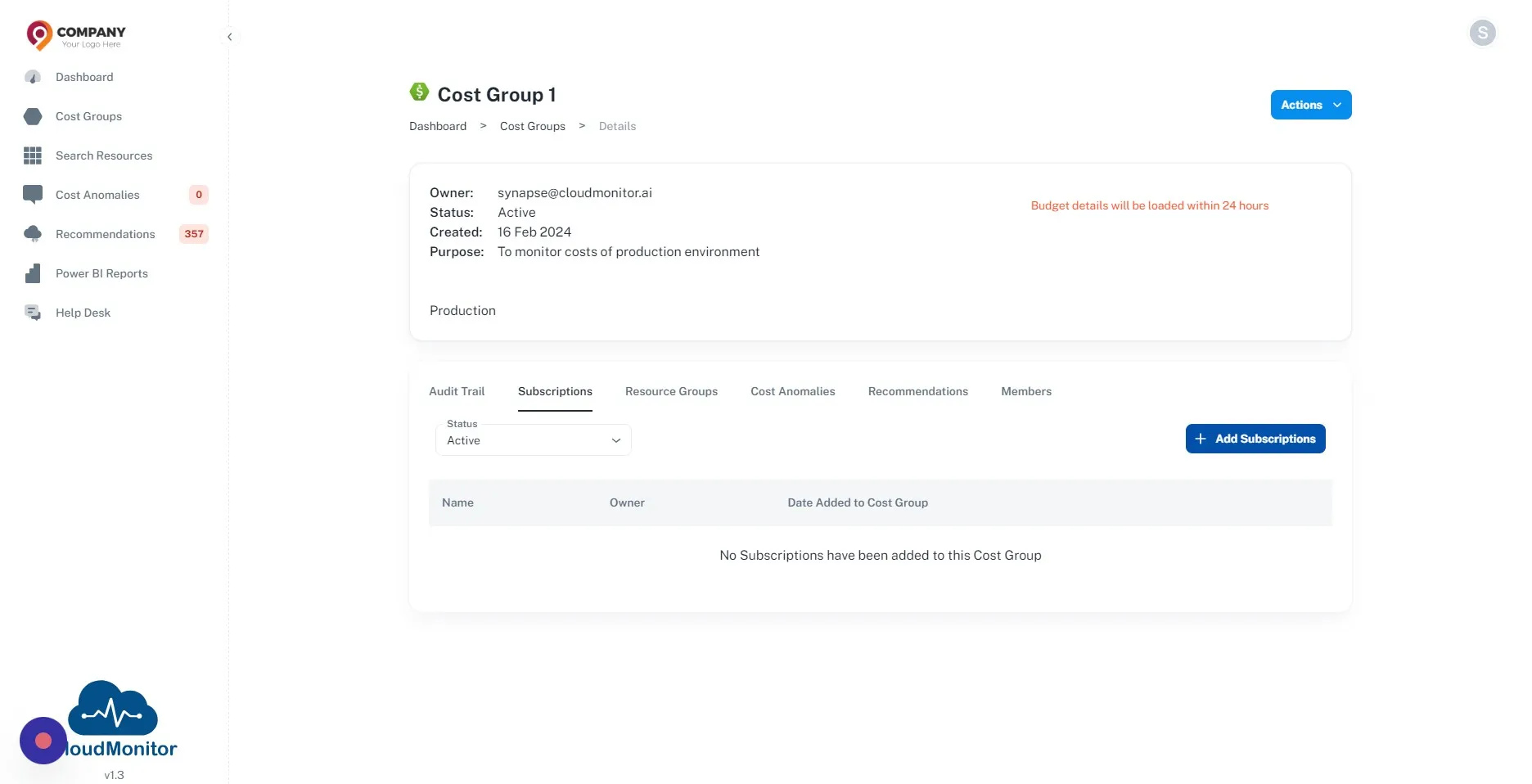 If you selected "No" to "Is This Dynamic Cost Group Based On Resource Group Tags" dropdown, you can click "Subscriptions" and then click…