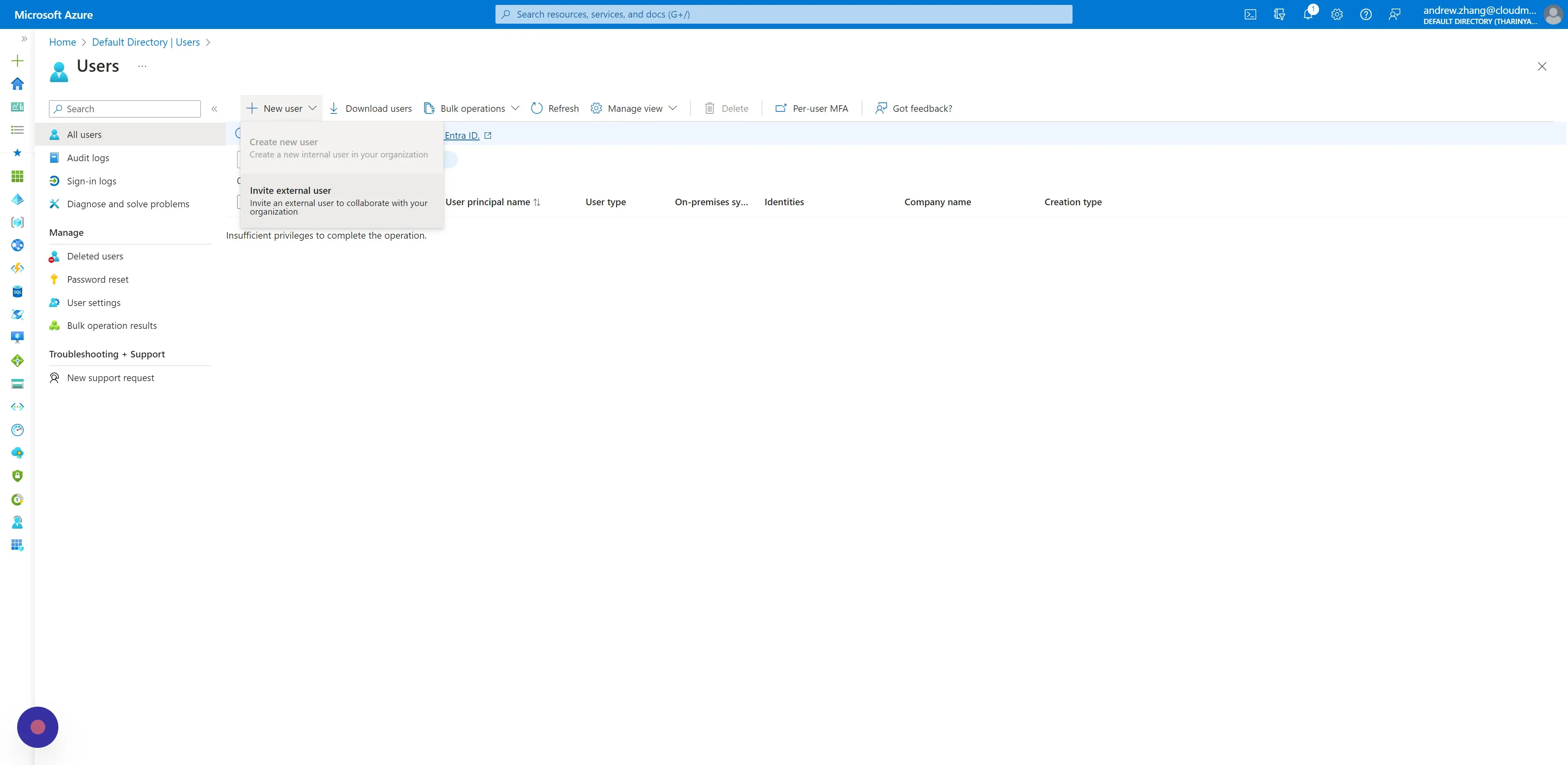 Click "Users" under the Manage blade. Then click "New user" and "Invite external user"