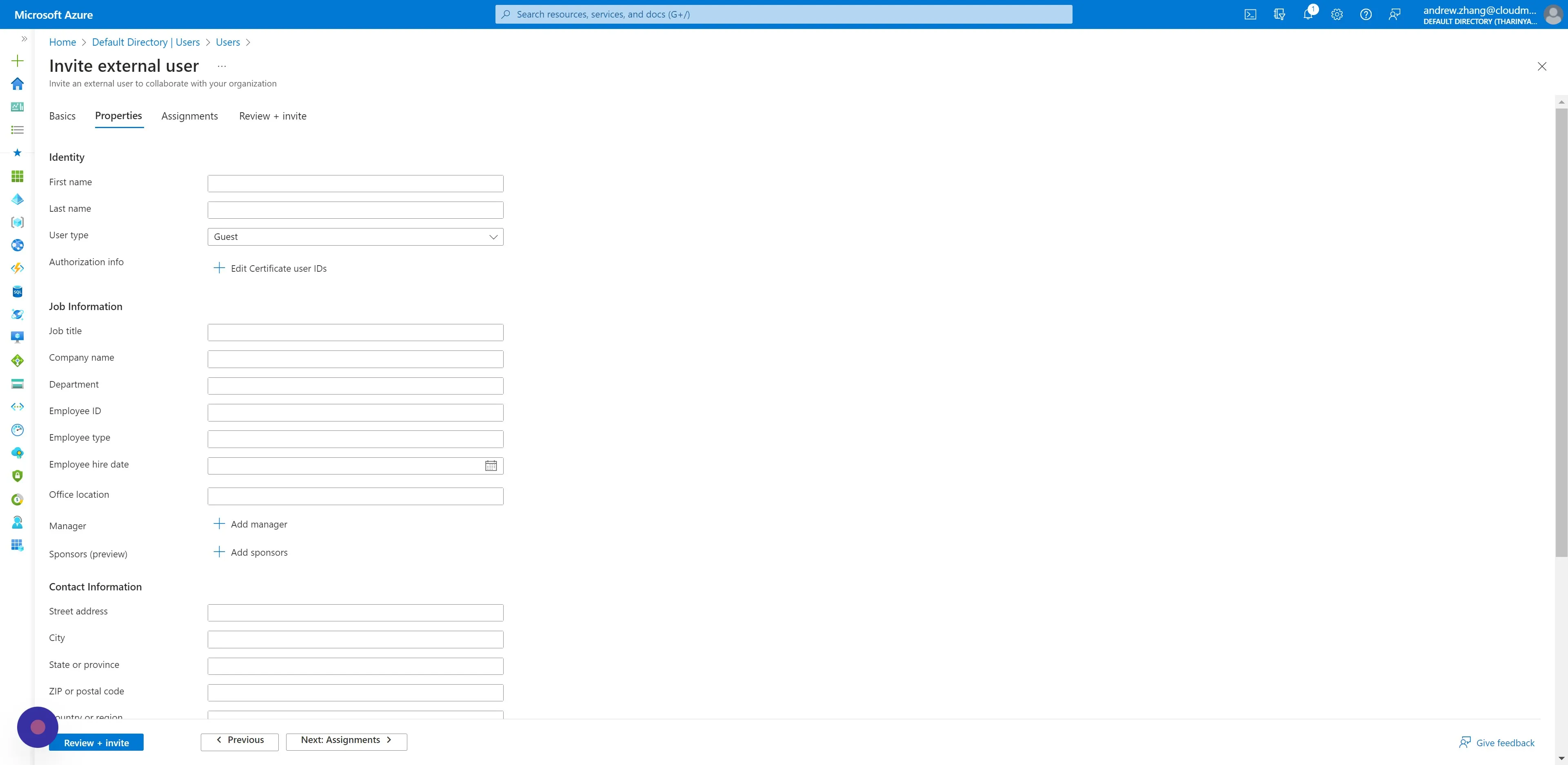 No other configuration settings are required. \ Click "Review + invite" and then click "Invite" once reviewed