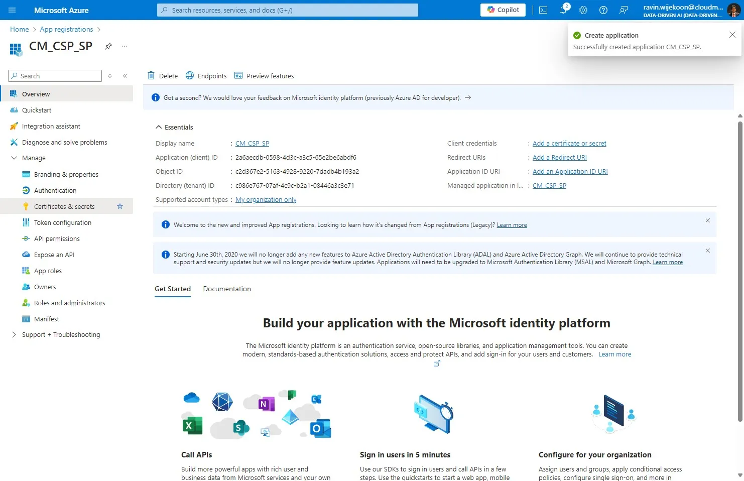 Then, Click "Certificates & secrets"