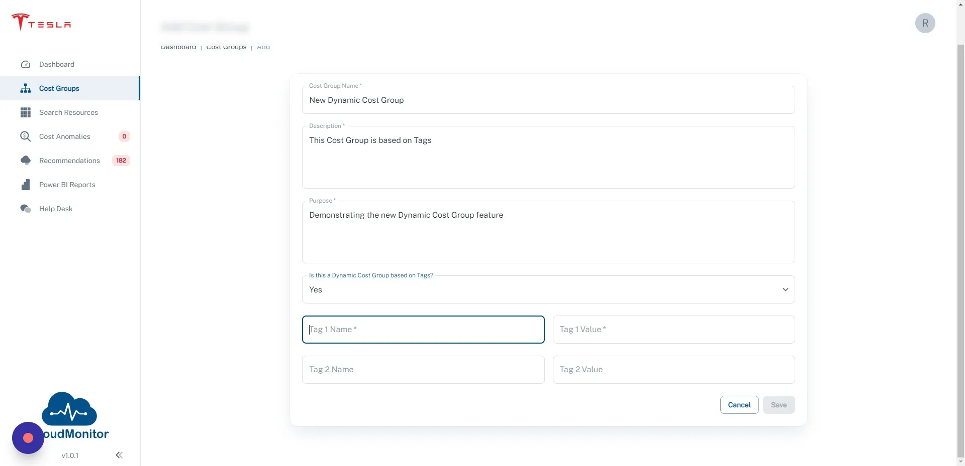 Enter the Tag Name/Value pairs that you want to match on. You can enter 1 or 2 Tags