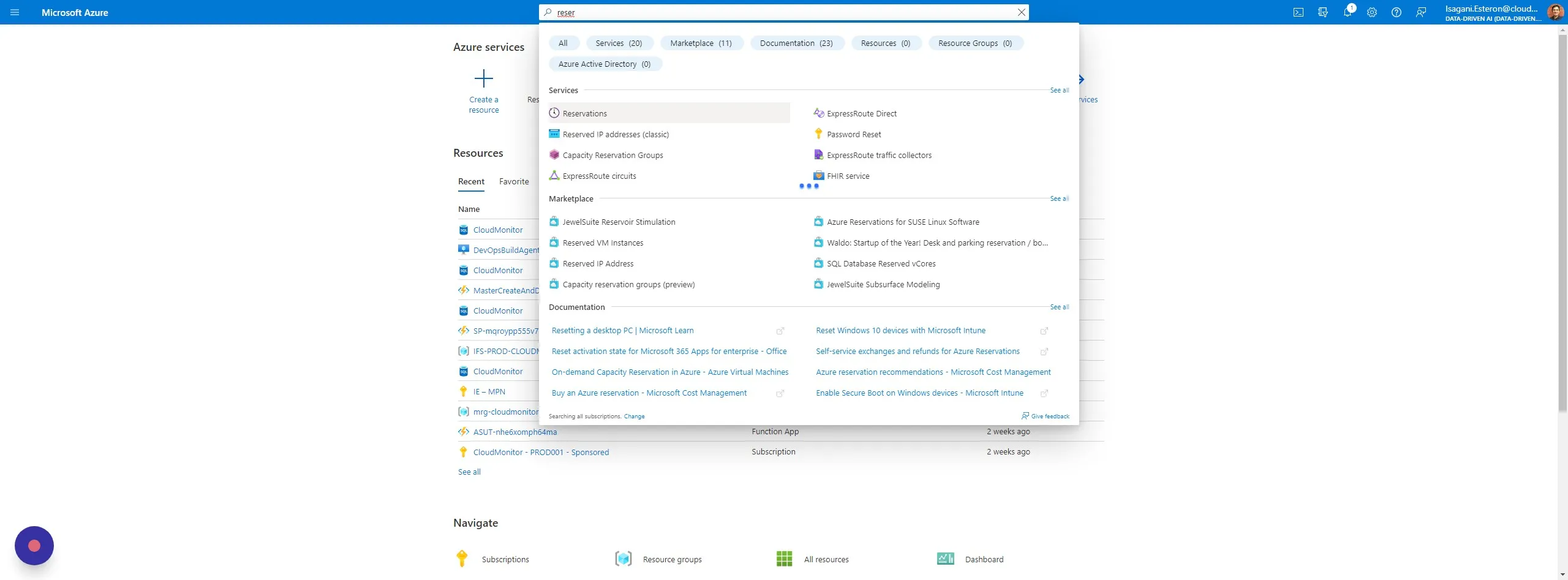 Open the "Reservations" section in your Azure Portal