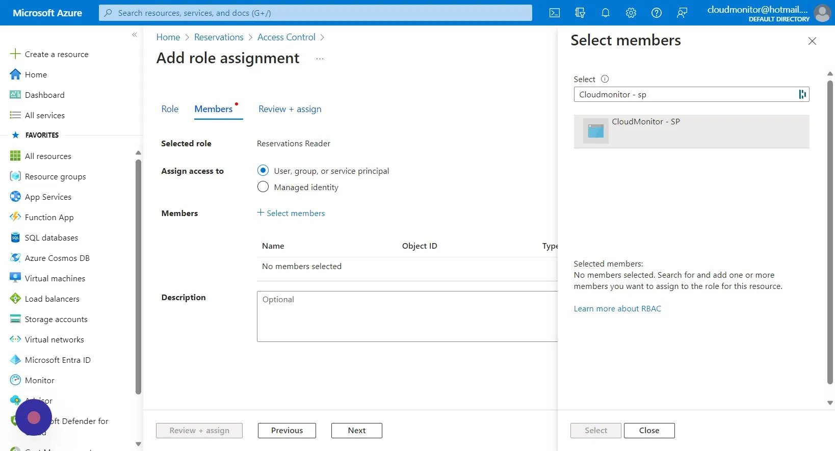 Type in the name of the CloudMonitor Service that you created when you installed CloudMonitor and select it