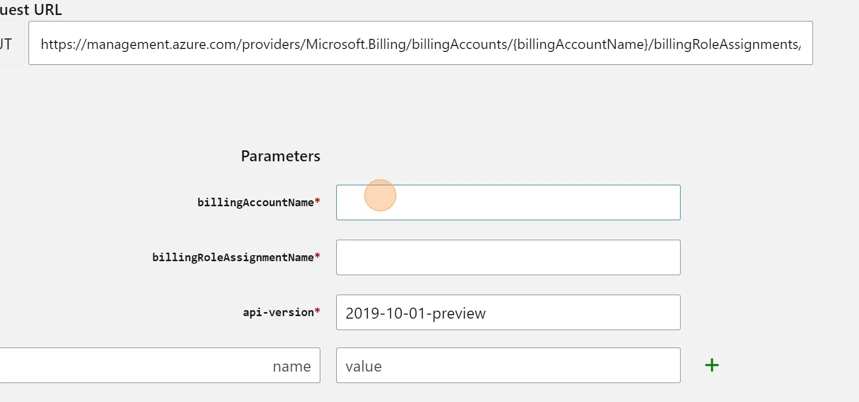 Paste the "Billing account ID" into the billingAccountName input field