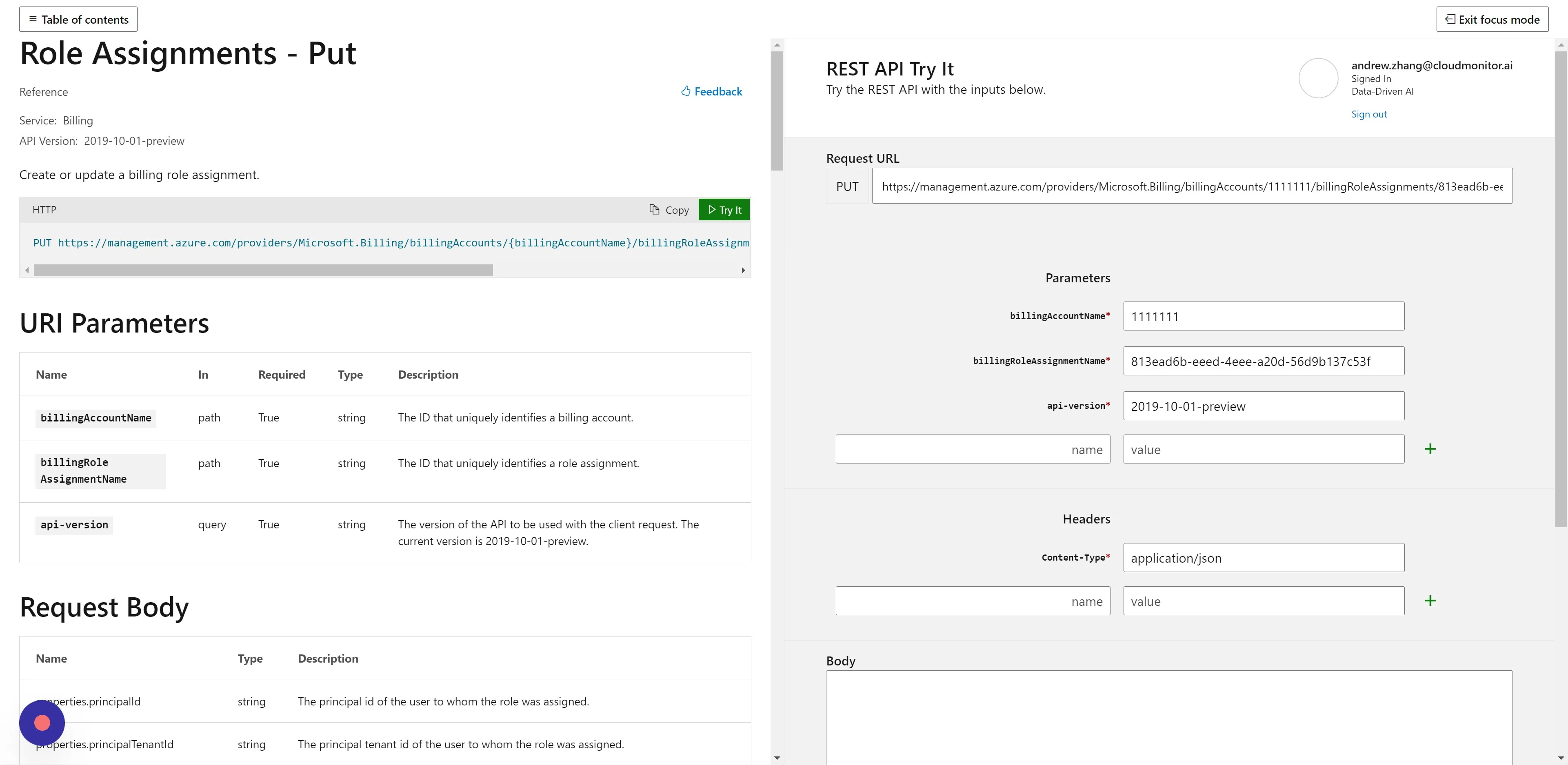 The Parameters section is now done. We will now move onto providing a JSON object in the Body section