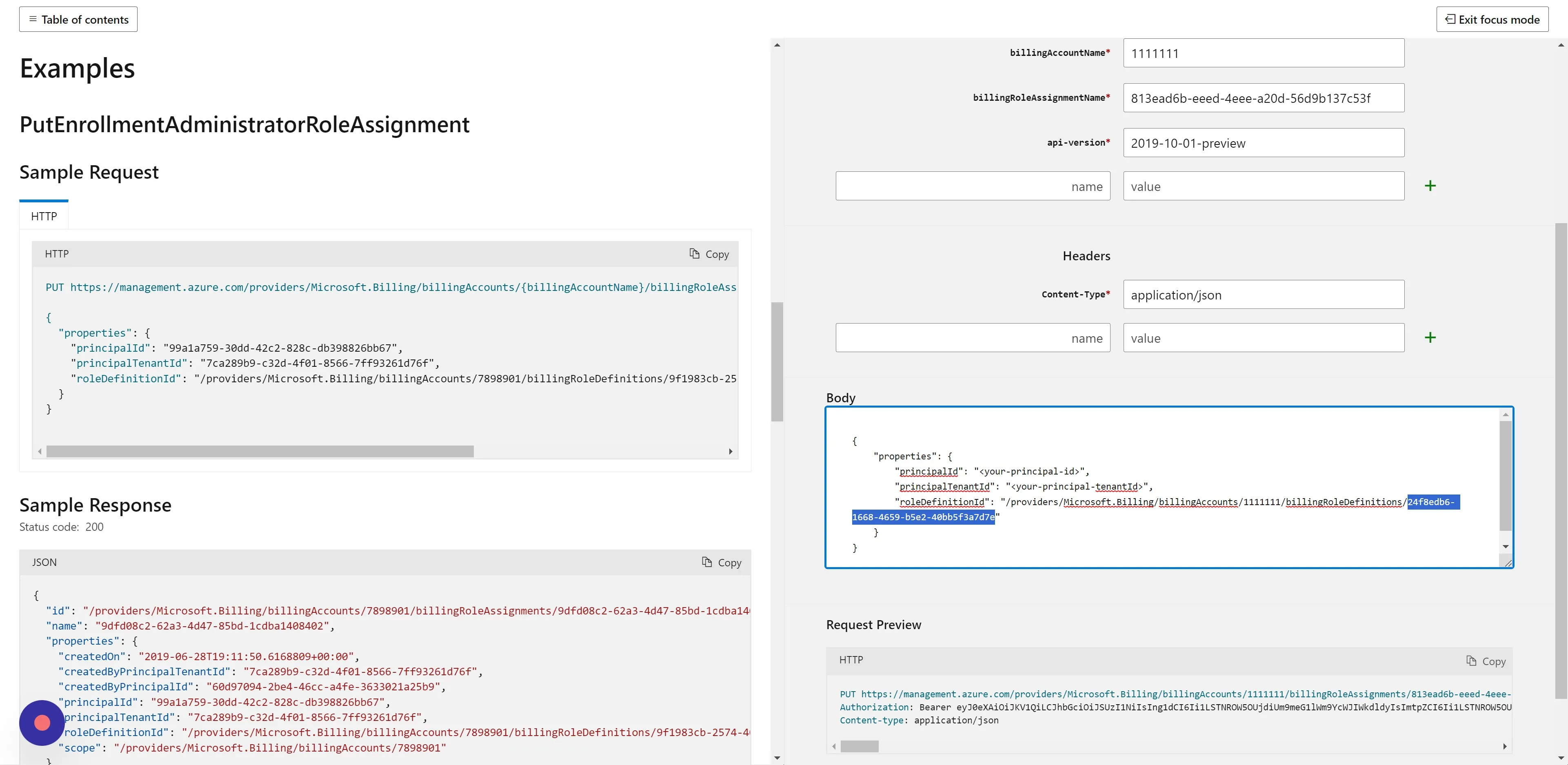 Replace the billing-role-definitionId placeholder with "24f8edb6-1668-4659-b5e2-40bb5f3a7d7e"