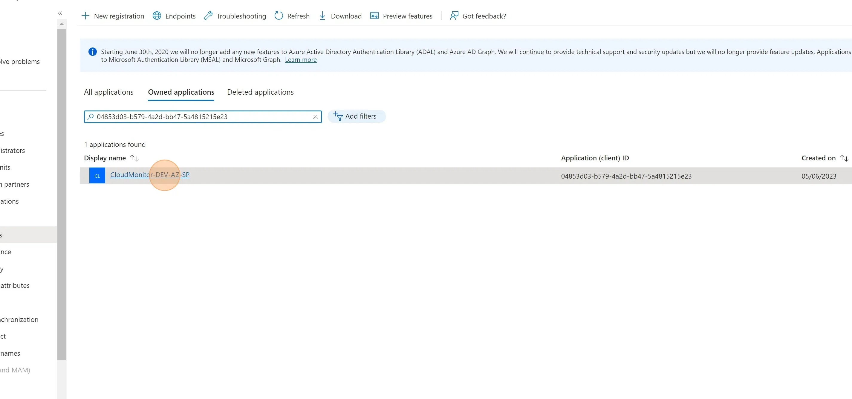 Go to Azure AD > App Registrations and find the CloudMonitor Service Principal/App