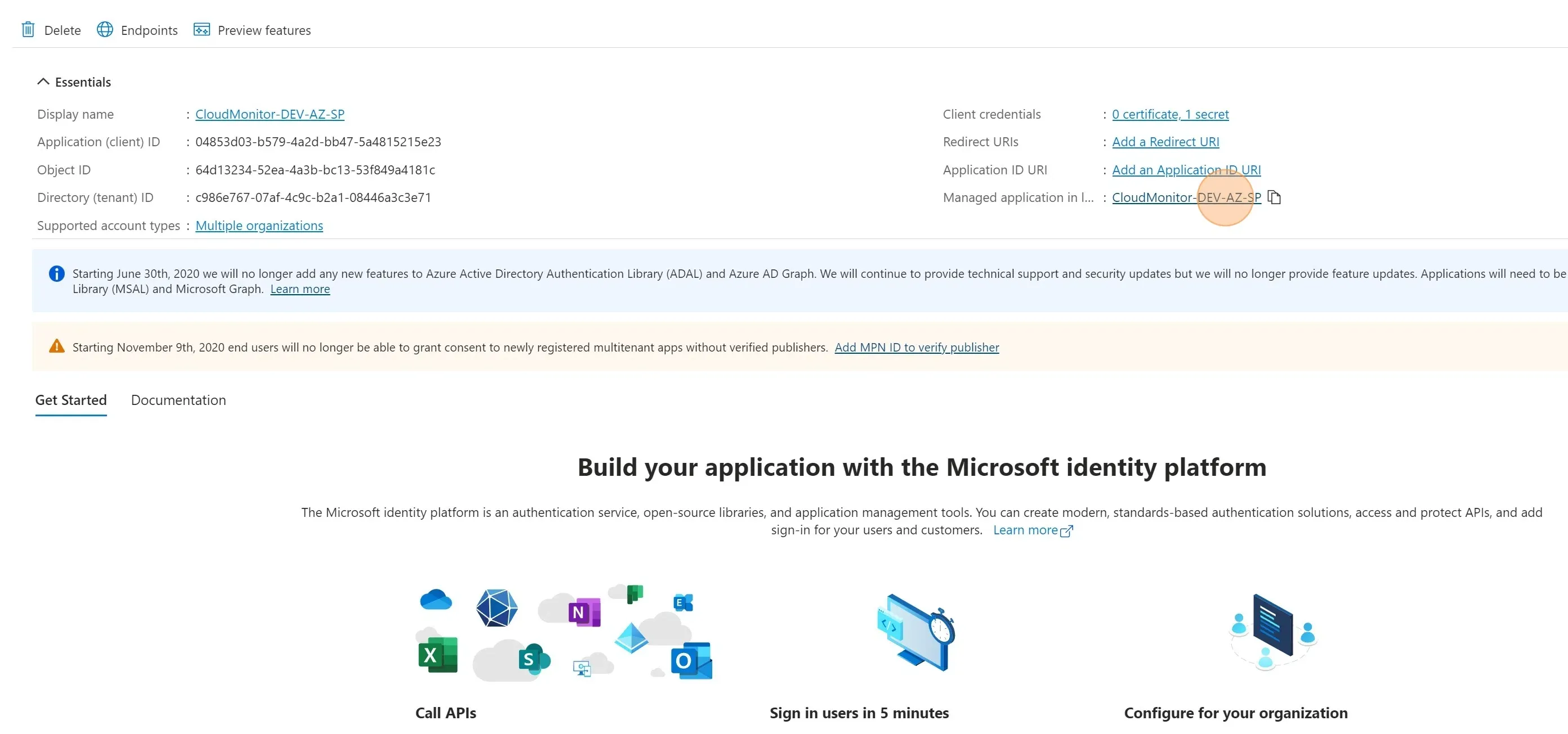 Continuing from the last location & clicking on the Managed Application link. 2. Replace the your-principal-Id placeholder with the "Object ID"