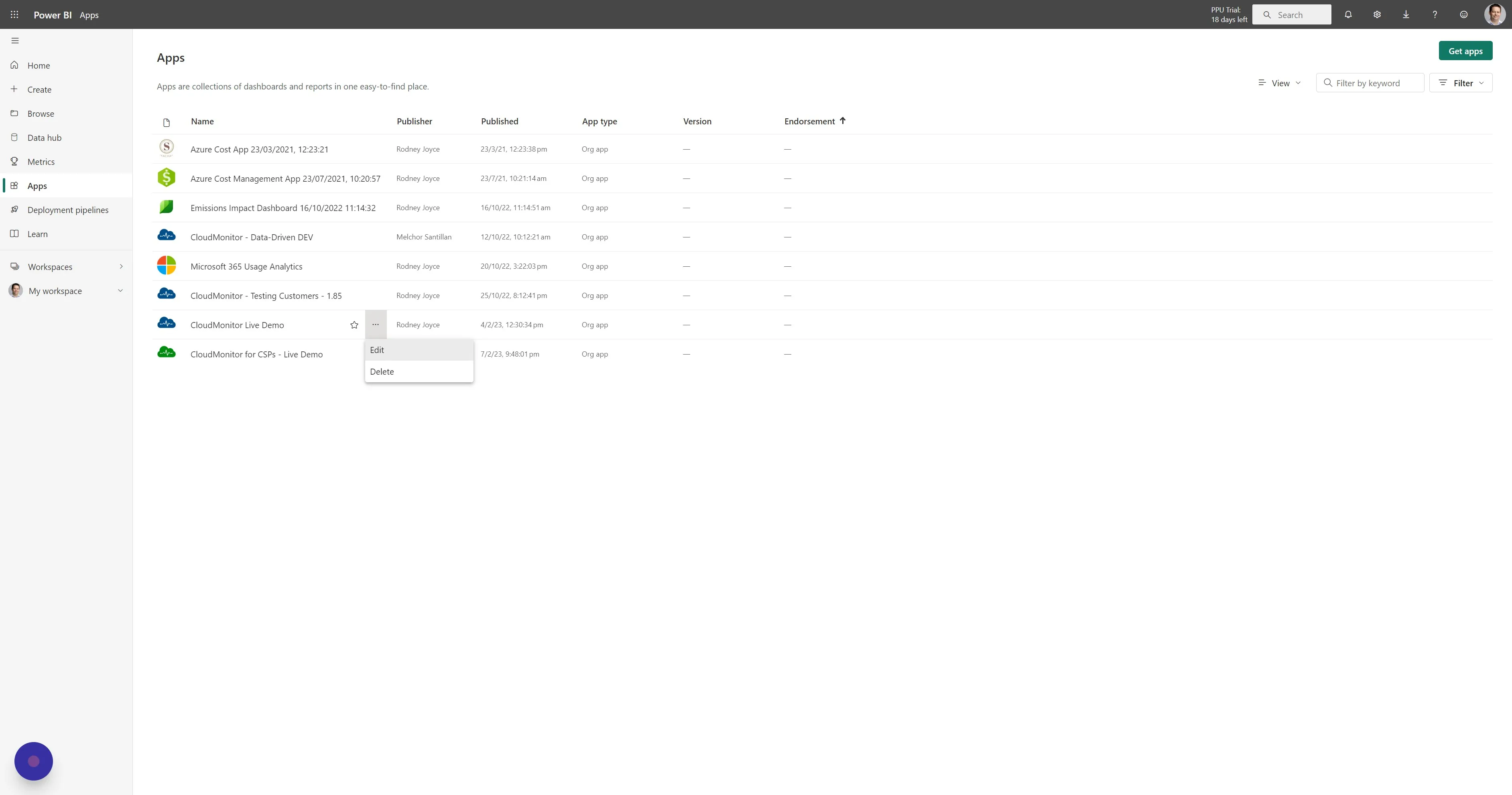 Find your CloudMonitor App and click on the 3 ellipses dots to show the menu and click on "Edit"