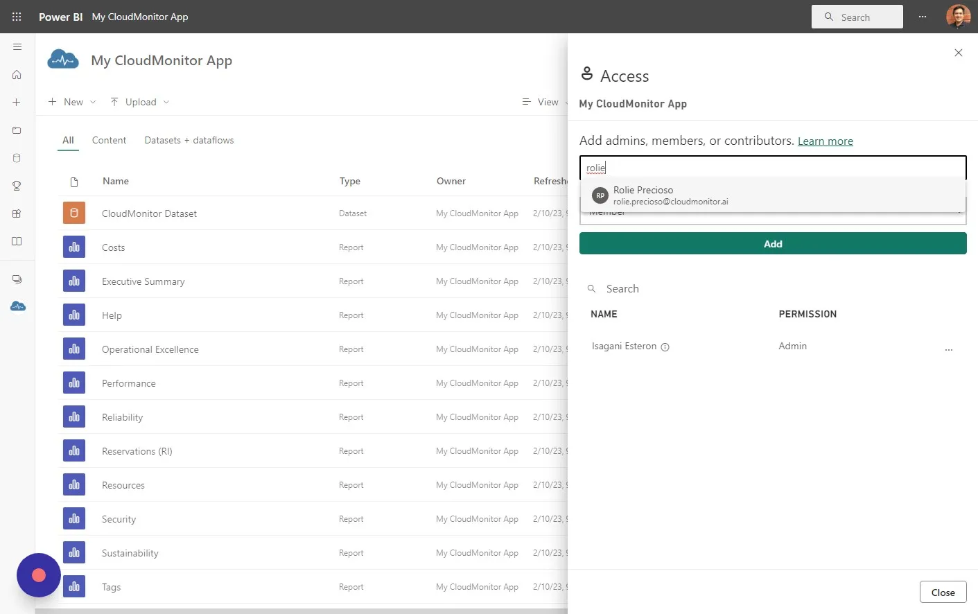 Enter the email address of the person you would like to share your Power BI App to
