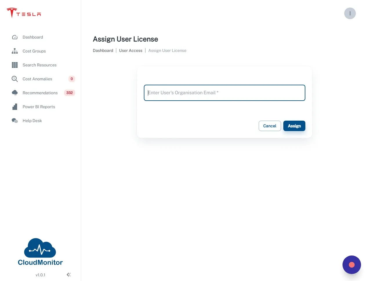Type in the email address of your new user