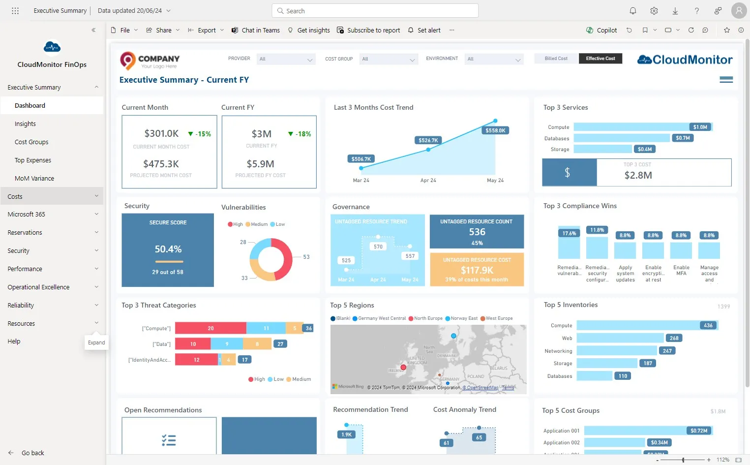 Click the "Costs" page from the dashboard