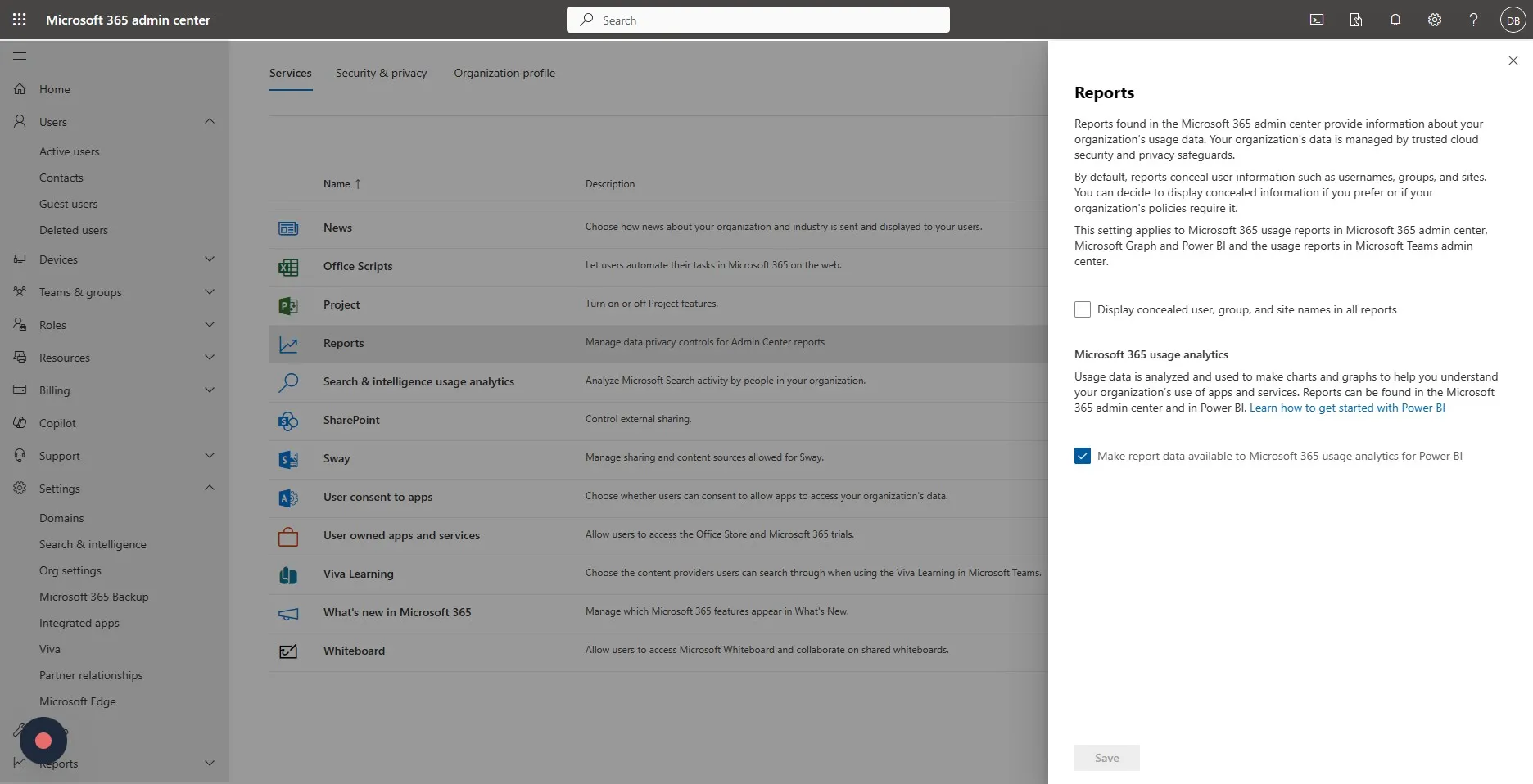 Please make sure to untick the "Display concealed user, group and site names in all reports"