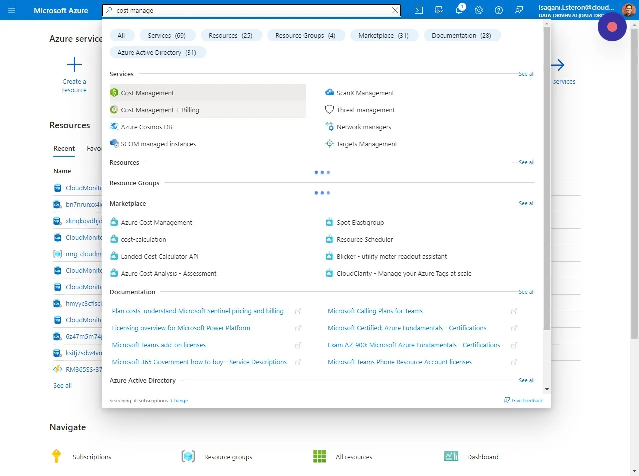 \ Open the "Cost Management + Billing" section in the Azure Portal