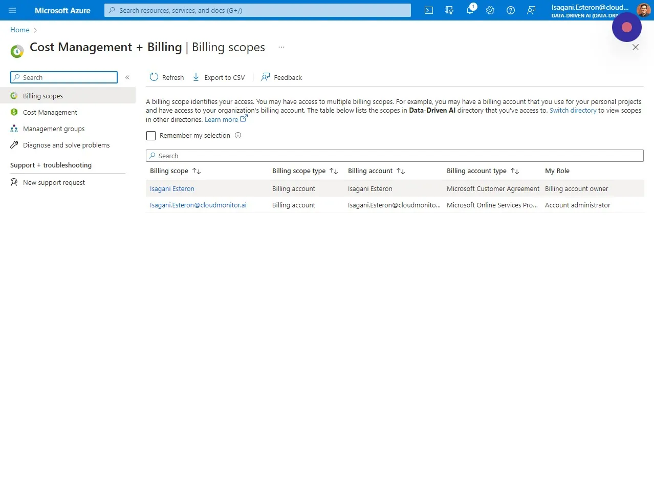 Select the Billing scope you want to grant a Billing account reader role to